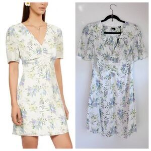 NEW The Kooples Short Sleeve Ruched V-Neck Mini Dress in Romantic Mood Floral 8